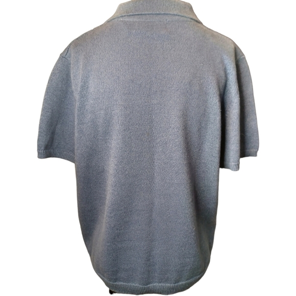 Alfred Dunner Embroidered Beaded Floral Short Sleeve Pastel Blue Collar Shirt - Picture 5 of 10